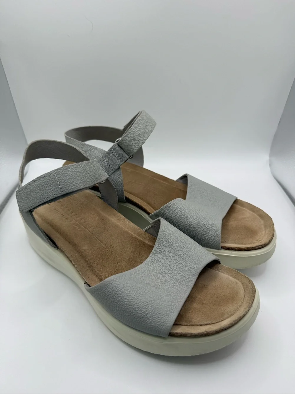 ECCO Flowt Women's Grey Leather Cork-Heeled Wedge Sandal Size 40 EU/9 US Comfort